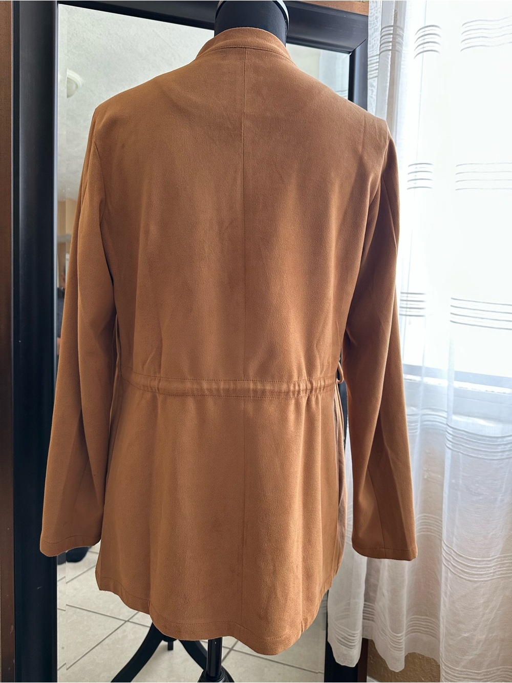 Thread + Supply Camel Faux Suede Open Front Jacket Cardigan Size Small - Picture 8 of 14